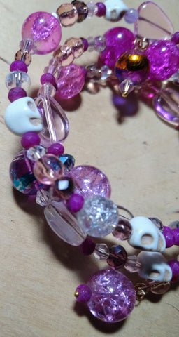 Violently Pink Gothic Crystal Bracelet with Skulls