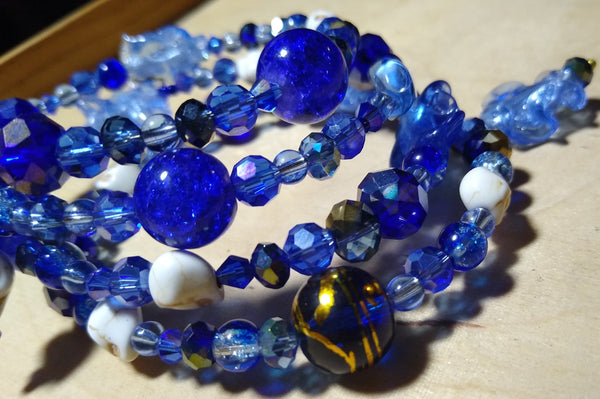 Heavenly Cobalt Lampwork and Crystal Bracelet with Skulls