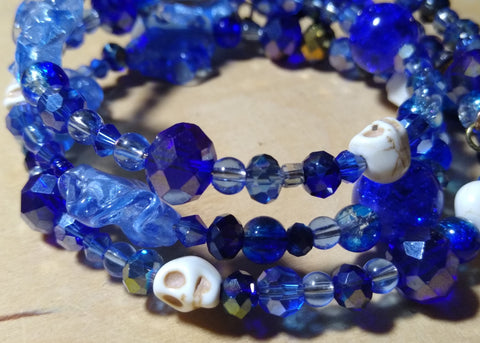 Heavenly Cobalt Lampwork and Crystal Bracelet with Skulls