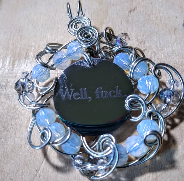 Tuesday Pendant-- Stainless Charm, Silverplated Wire, Opalite and Crystal Czech Beads