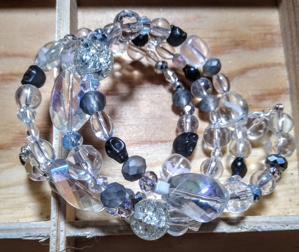 Chic Aurora Borealis Leaded  Crystal Bracelet with Black Skulls